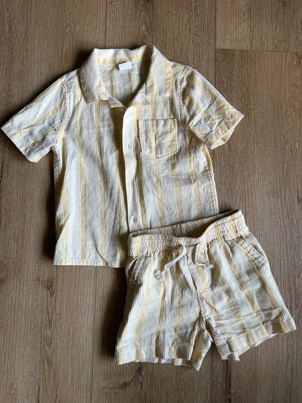 GAP Yellow & White Striped Button-Down Shirt and Shorts Set